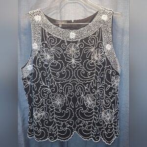 Dressbarn Black and White Embroidered Blouse